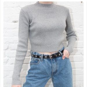 Brandy Melville Gray Ribbed Mock Neck Crop Sweater Small S
